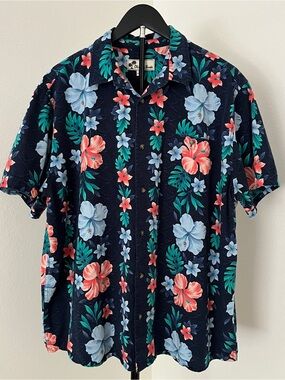 🌺 Oliver & Burke Men’s Tropical Hawaiian Shirt | Navy Floral Button Down | 2XL